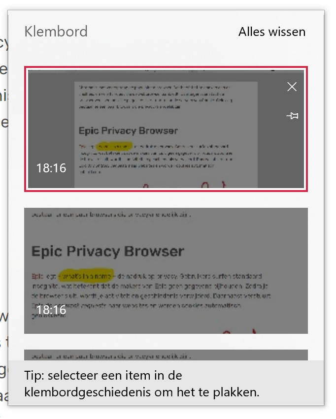 Windows 10 - klembord