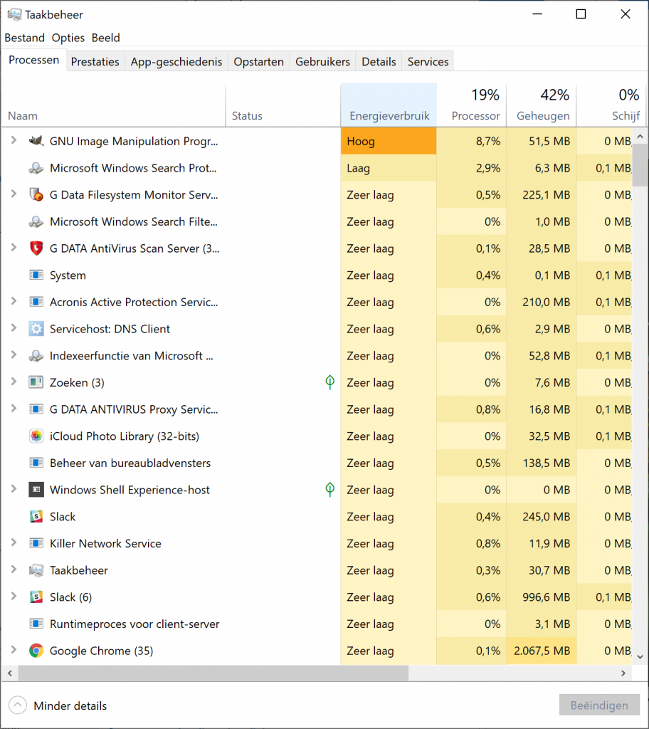 Windows 10 - Enegieverbruik in Taakbeheer