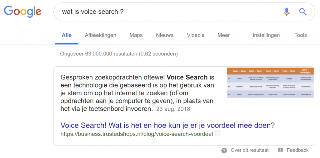 Voice Search - Zoekresultaten in Google