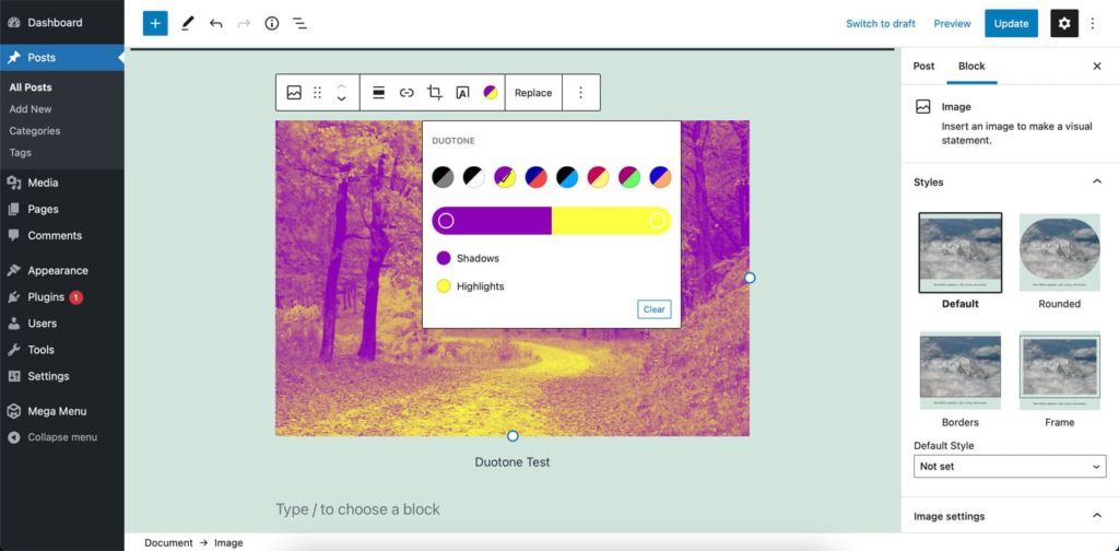 duotone filter WordPress