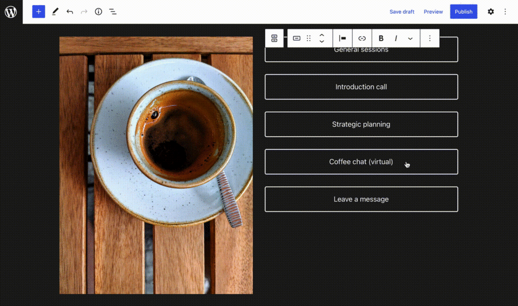 voorbeeld van knoppen die opmaak overnemen in WordPress