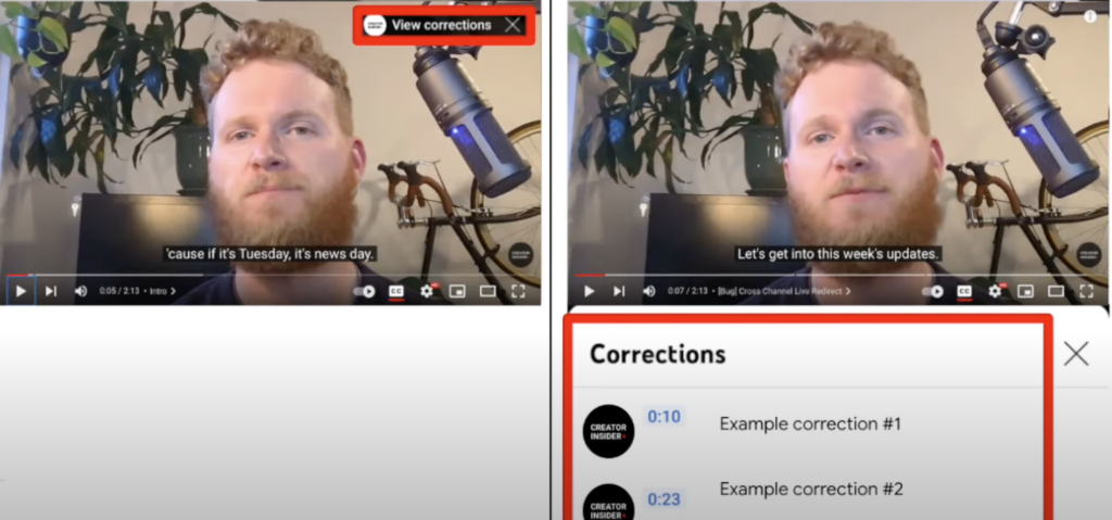 voorbeeld youtube corrections